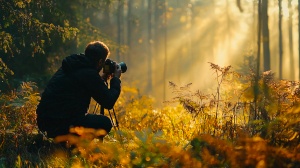 Photographe artiste-auteur en train de capturer des images dans un environnement naturel