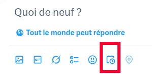 Interface X affichant le bouton calendrier pour planifier un tweet