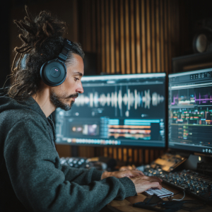 Créateur de contenu testant Audacity et Ardour pour montage audio