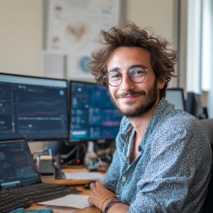 Créateur de contenu heureux consultant des statistiques positives sur son ordinateur