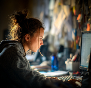 Créatrice de contenu concevant des templates personnalisés sur ordinateur