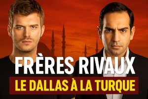 Image inspirée de la série turque Frères Rivaux (Kuzey Güney) montrant les deux frères principaux et des éléments visuels évoquant la rivalité et le drame familial.
