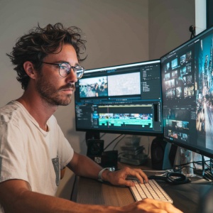 YouTubeur en train de faire un mixage audio sur logiciel multipiste