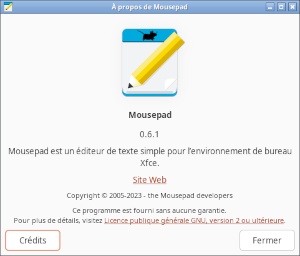Éditeur de texte Mousepad affichant un fichier texte sous Linux