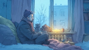 Illustration d’une personne emmitouflée à la maison faute de pouvoir payer le chauffage