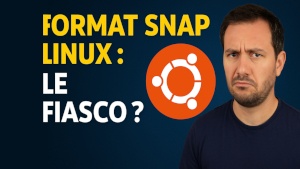 Visuel illustrant la controverse autour du format Snap sur Linux, avec une personne et le logo Ubuntu