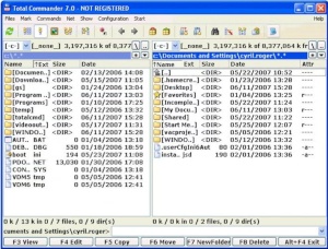 Interface de Total Commander sur Windows XP en double panneau