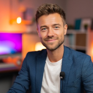 Youtubeur utilisant un micro cravate pour enregistrer le dĂ©but dâun podcast